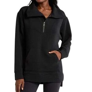Zella‎ Black Textured Quarter Zip Pullover Sweatshirt | Womens Small